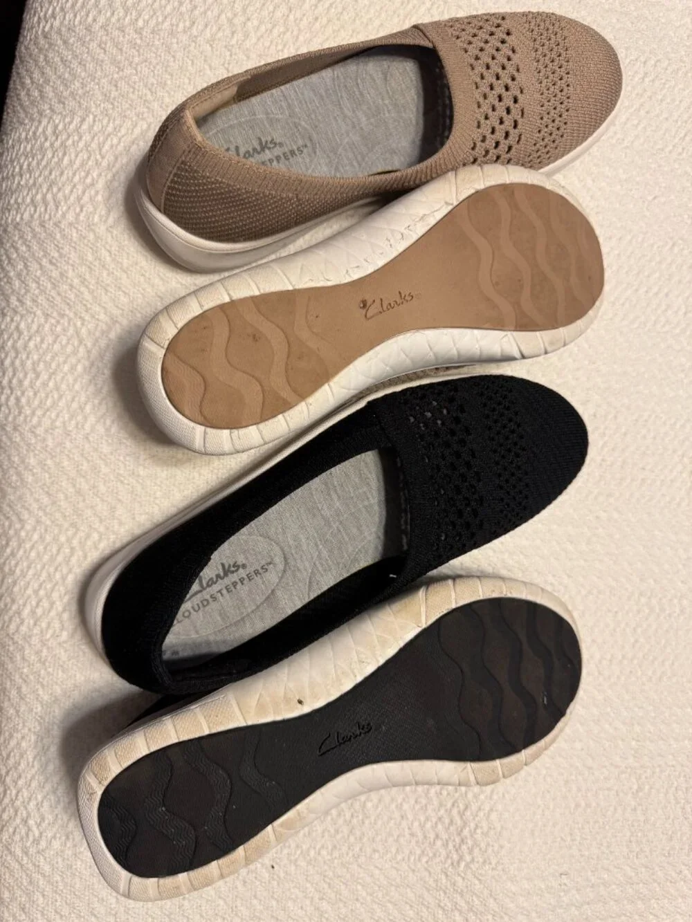 Clarks Cloudsteppers Slip-On Bundle (2 Pairs) | Tan & Black | Size 6 | Excellent